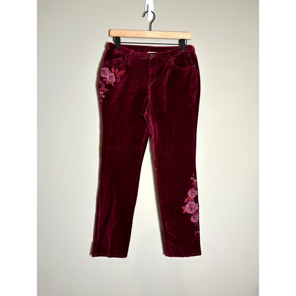 Sundance Womens Burgundy Floral Embroidered Boho Earthy Velvet Jeans Size 28